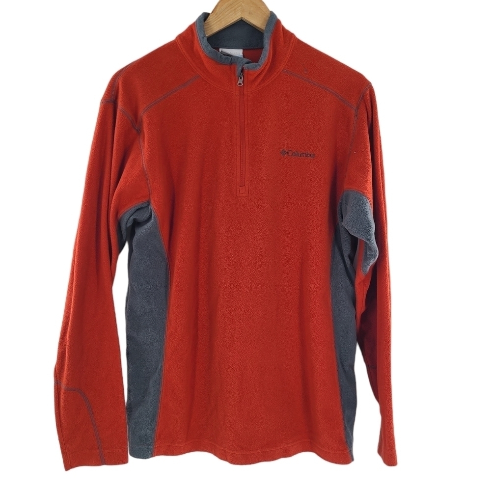 Columbia Fleece‎ Jacket Orange / Gray Size Medium 1/4 Zip Pullover AM6558
